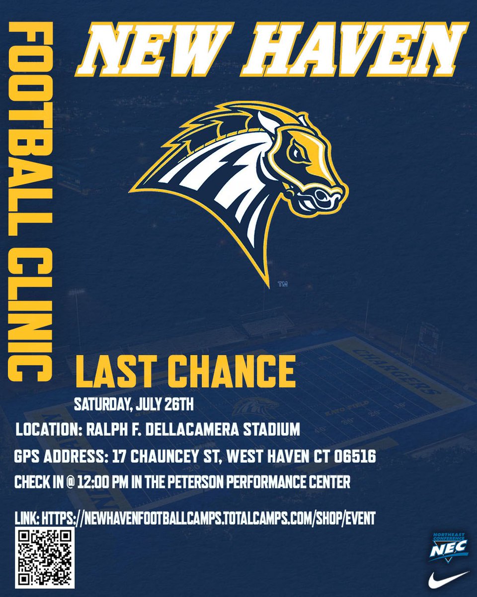 Nick (@amendolanick) on Twitter photo We’re hosting 2 Clinic Days this July —
Come compete, learn, and get coached by our staff! 💪🏼⚡️
Don’t miss your shot to get better and get noticed.
🔗 Register now: Click the link to register now!
newhavenfootballcamps.totalcamps.com/shop/EVENT
#FootballClinic #FCS <a href="/UNewHavenFB/">New Haven Football</a> We’re hosting 2 Clinic Days this July —
Come compete, learn, and get coached by our staff! 💪🏼⚡️
Don’t miss your shot to get better and get noticed.
🔗 Register now: Click the link to register now!
newhavenfootballcamps.totalcamps.com/shop/EVENT
#FootballClinic #FCS <a href="/UNewHavenFB/">New Haven Football</a>