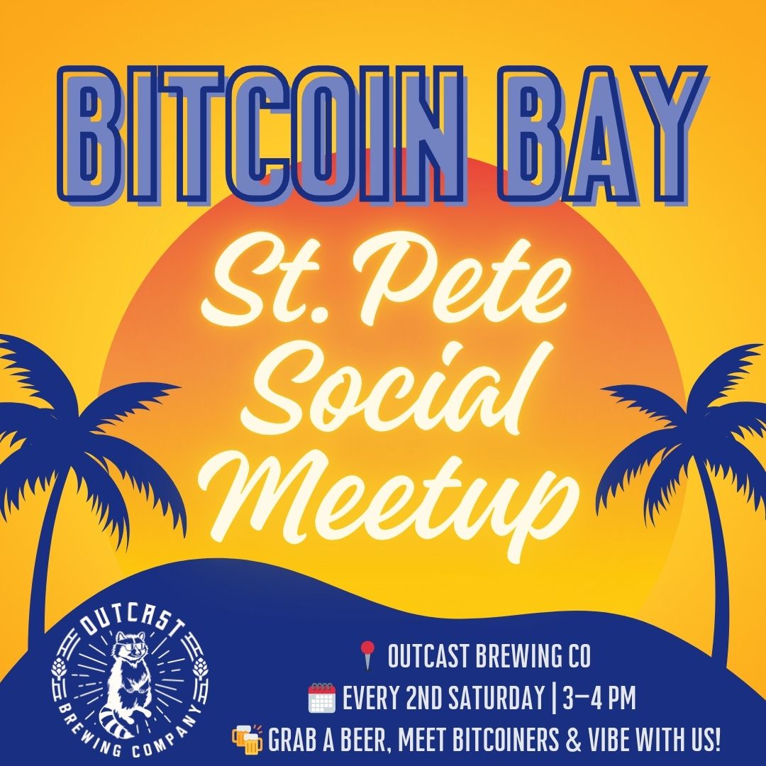 bitcoinbaytpa's tweet photo. Bitcoin Social  -  Every 2nd Saturday 🧡
Outcast Brewery, St. Petersburg🍻
No agenda. Just come hang, meet good people, and talk Bitcoin.

Whether you're new or deep down the rabbit hole, come join us! 

Drop us a comment what you'd like to talk about. 👇 https://t.co/nGdRAezZ6X