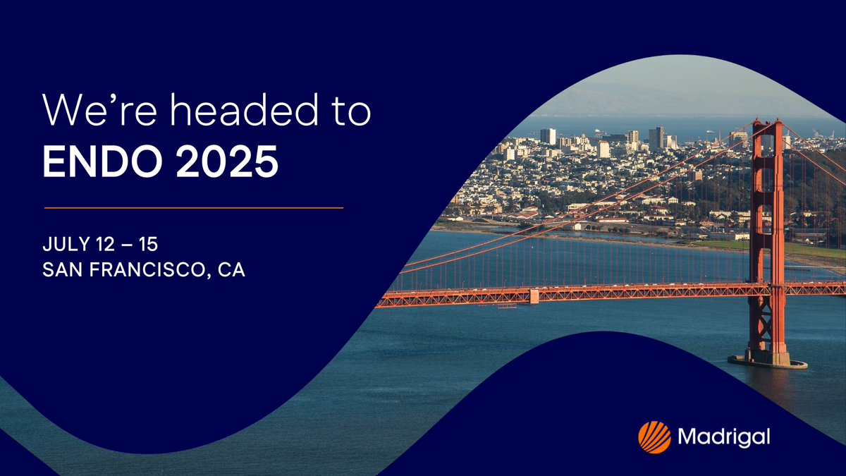 Madrigal Pharmaceuticals (@madrigalpharma) on Twitter photo We can’t wait to see you at <a href="/TheEndoSociety/">Endocrine Society</a>‘s #ENDO2025 Annual Meeting.
Connect with our team in the expo hall at booth 1701. We can’t wait to see you at <a href="/TheEndoSociety/">Endocrine Society</a>‘s #ENDO2025 Annual Meeting.
Connect with our team in the expo hall at booth 1701.