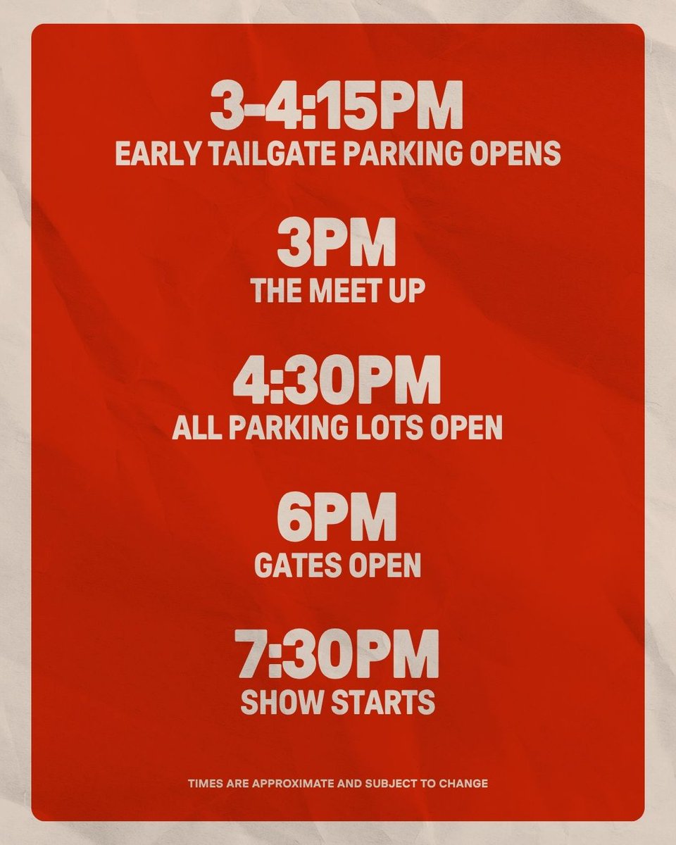 Pav_StarLake's tweet image. ATTENTION ‼️ We are expecting a large crowd for The Lumineers tonight
🚨 Arrive Early
Early Parking: 3-4:15PM
The Meet Up: 3PM
All Lots: 4:30PM
Gates: 6PM
Show: 7:30PM
📲 Text LUMINEERS25 to 724-442-5777
📝 FAQ: pavilionstarlake.com/know-before-yo…
