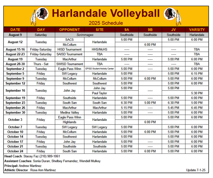 The 2025 Harlandale Volleyball Schedule

also: tinyurl.com/mbbch5p2