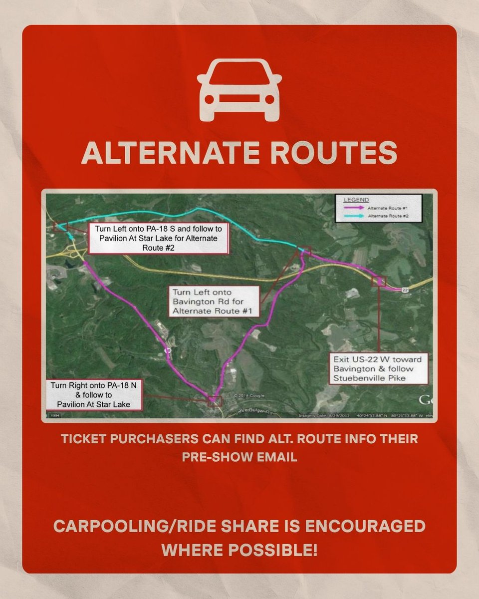 Pav_StarLake's tweet image. ATTENTION ‼️ We are expecting a large crowd for The Lumineers tonight
🚨 Arrive Early
Early Parking: 3-4:15PM
The Meet Up: 3PM
All Lots: 4:30PM
Gates: 6PM
Show: 7:30PM
📲 Text LUMINEERS25 to 724-442-5777
📝 FAQ: pavilionstarlake.com/know-before-yo…