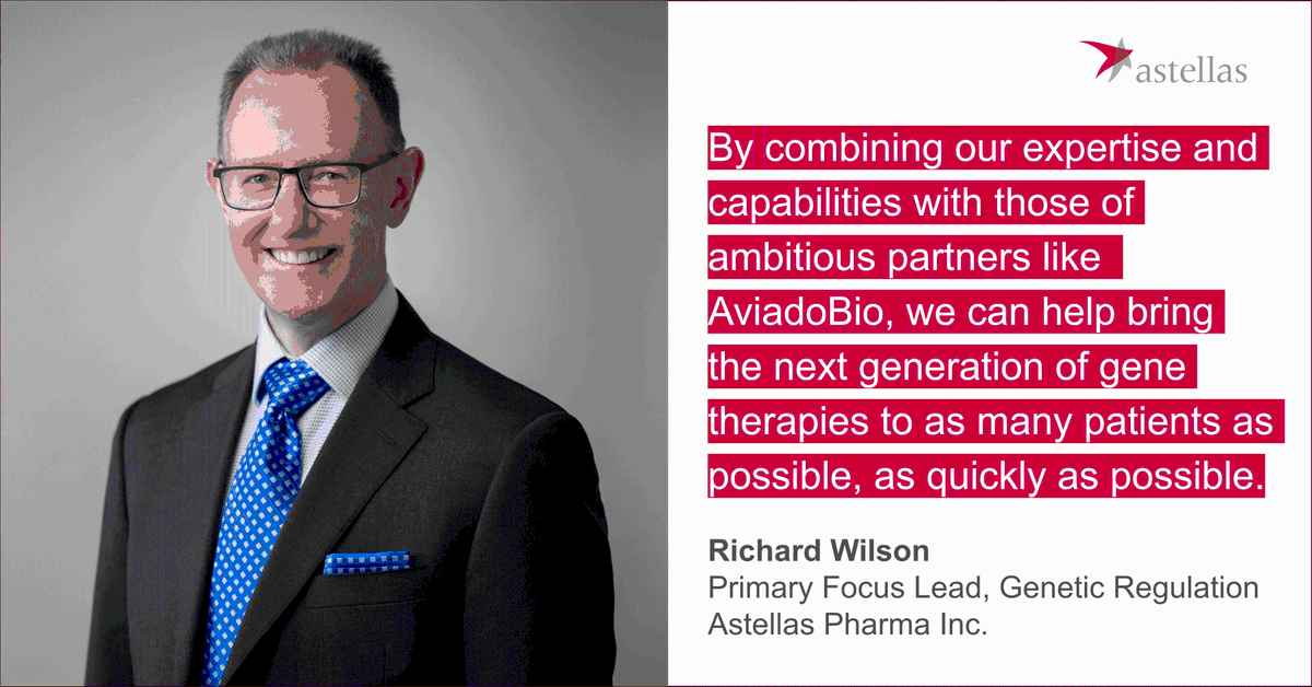 AstellasUS's tweet photo. Richard Wilson, Primary Focus Lead, Genetic Regulation and Lisa Deschamps, CEO of our partner AviadoBio, spoke with @_CellandGene on how the power of partnership accelerates the development of potentially transformative gene therapies: https://t.co/pKWspuNHUi #ChangingTomorrow https://t.co/I7gAW34MXP