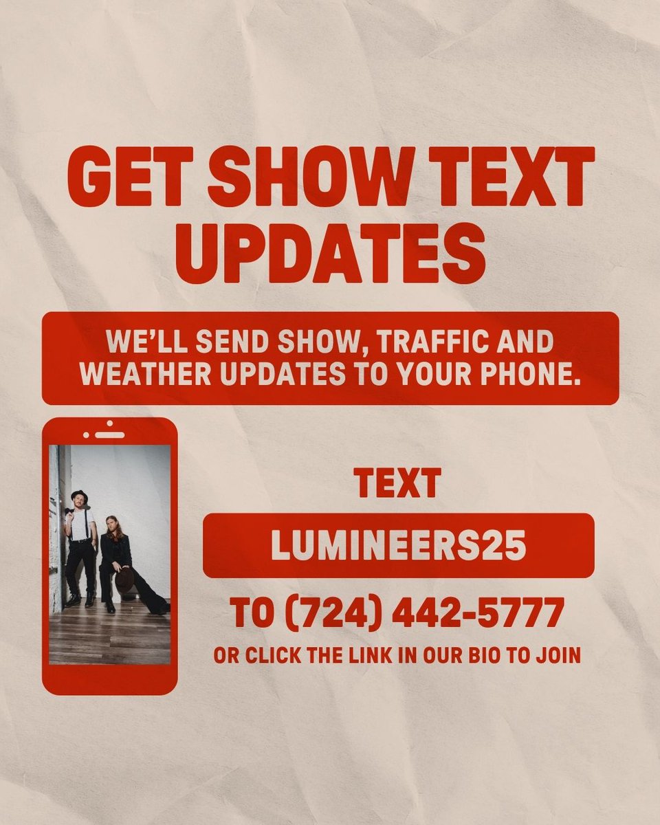 Pav_StarLake's tweet image. ATTENTION ‼️ We are expecting a large crowd for The Lumineers tonight
🚨 Arrive Early
Early Parking: 3-4:15PM
The Meet Up: 3PM
All Lots: 4:30PM
Gates: 6PM
Show: 7:30PM
📲 Text LUMINEERS25 to 724-442-5777
📝 FAQ: pavilionstarlake.com/know-before-yo…