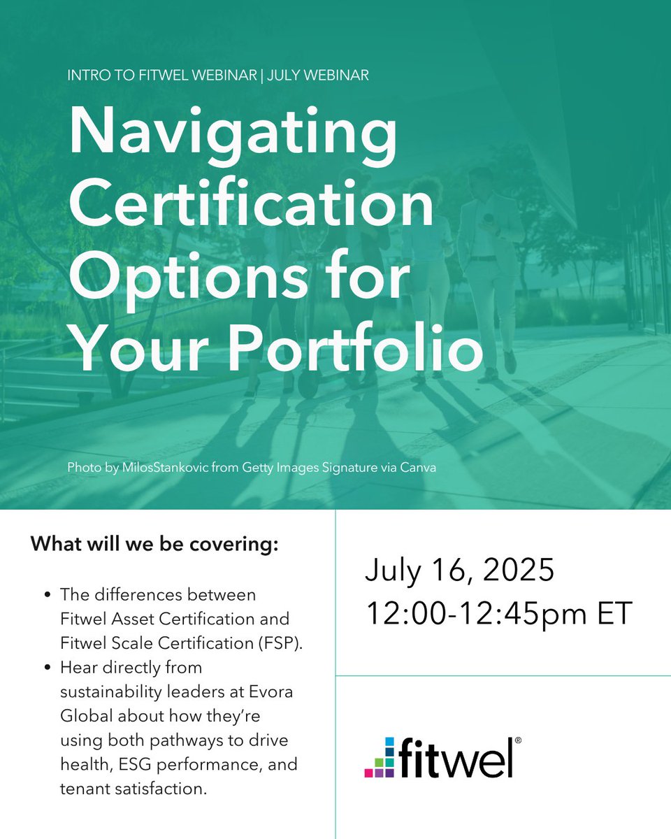 Join us + <a href="/evoraglobal/">EVORA Global</a> on July 16 at 12 PM ET for an exclusive Intro to Fitwel webinar! This introductory session is perfect for real estate professionals looking to understand how Fitwel can elevate their portfolio's performance. 📋 Register here: ow.ly/bSSC50WjFKY