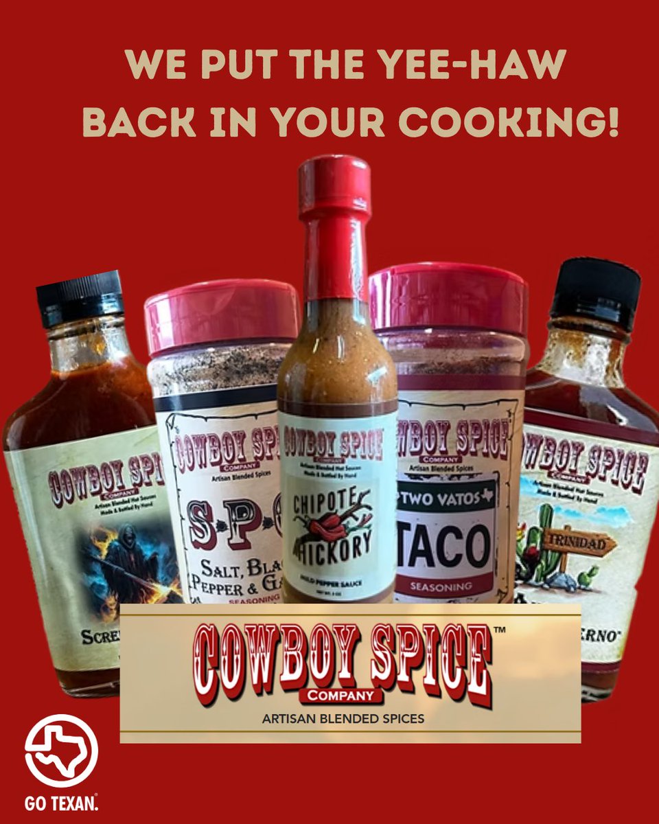 GOTEXAN's tweet image. Commissioner Sid Miller wants you to know that Cowboy Spice Company delivers bold, reliable flavor without the gimmicks. Whether you're grilling, smoking, or roasting—you want it on your shelf.