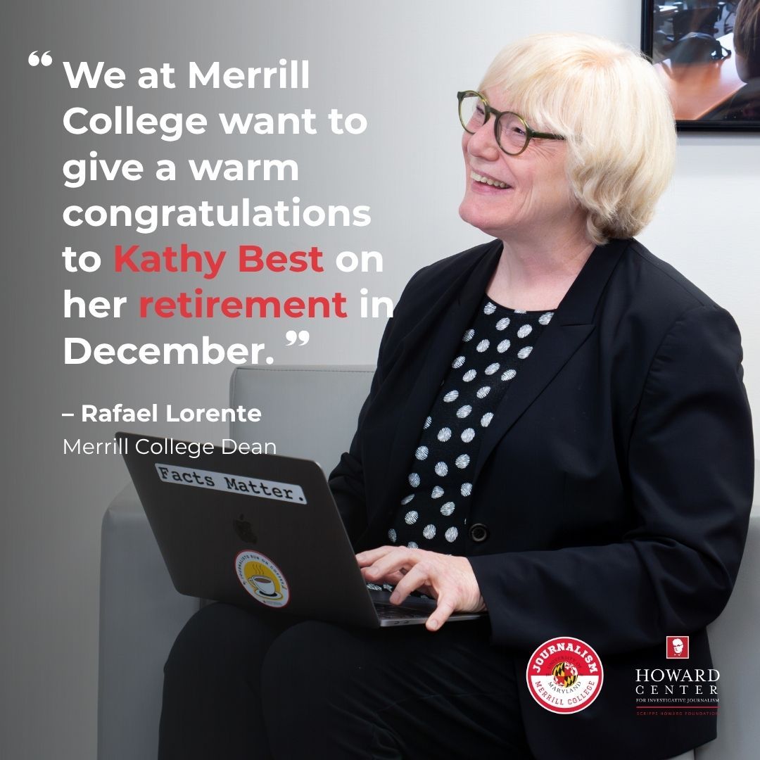 Merrill College @ Maryland (@merrillcollege) on Twitter photo Some bittersweet news: Kathy Best (<a href="/kbest/">Kathy Best</a>), founding director of our Howard Center for Investigative Journalism (<a href="/HowardCenterUMD/">The Howard Center for Investigative Journalism</a>), will retire at the end of December. You've made a massive impact at Merrill College and we'll miss you, Kathy! 🧵 Some bittersweet news: Kathy Best (<a href="/kbest/">Kathy Best</a>), founding director of our Howard Center for Investigative Journalism (<a href="/HowardCenterUMD/">The Howard Center for Investigative Journalism</a>), will retire at the end of December. You've made a massive impact at Merrill College and we'll miss you, Kathy! 🧵