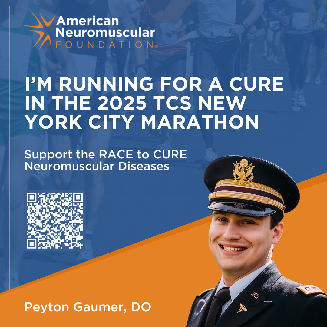 Meet Peyton Gaumer, DO! 🏃‍♀️He'll be RUNNING for a CURE on ANF’s charity team in the 2025 TCS New York City Marathon to raise awareness and funds for NM research and education! 🧡

Help Dr. Gaumer meet his goal by making a donation: ow.ly/K70050WmlCF

#RunForANF #NYCMarathon