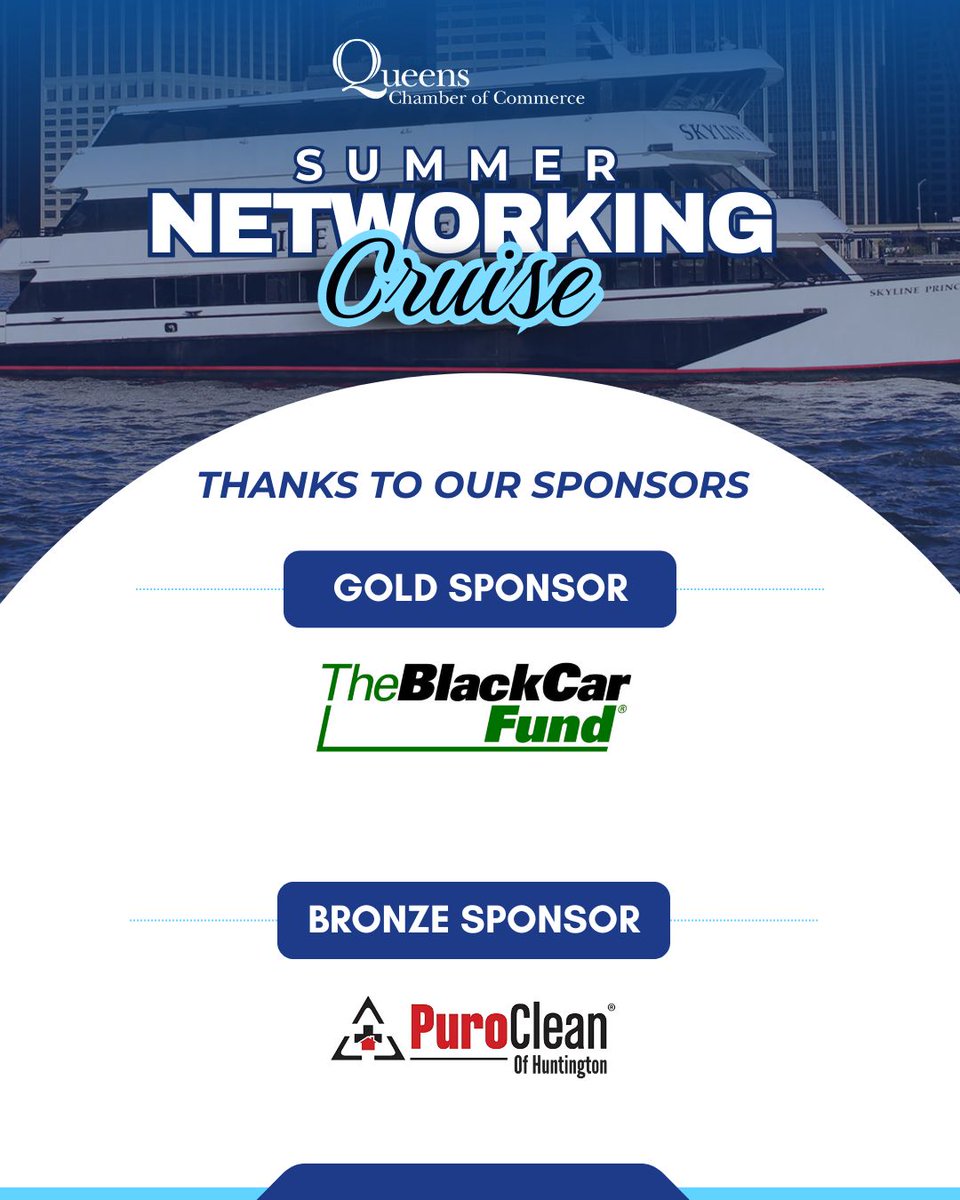 Our QCC Summer Networking Cruise 2025 is happening today! We’re so excited to bring everyone together for a night full of good vibes, great people, and meaningful connections. ☀️

THANK YOU to our amazing sponsors — we couldn't do it without you! #QueensNY #SummerNetworking