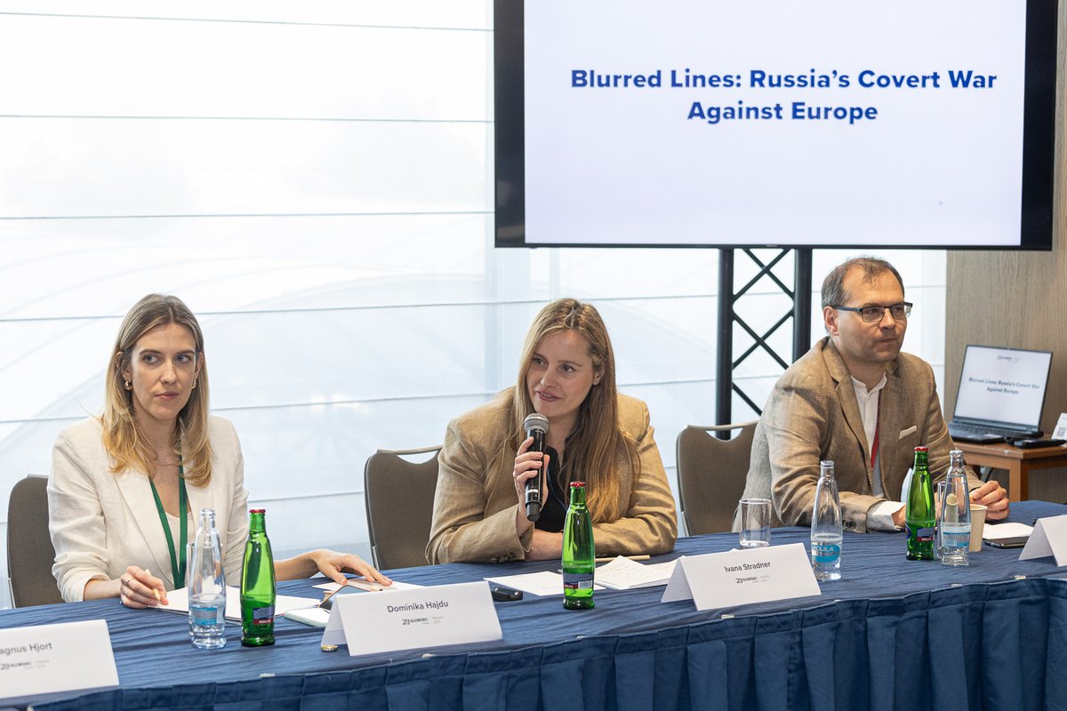 GLOBSEC's tweet image. Blurred Lines: Russia’s Covert War Against Europe was one of the side sessions that added depth to this year’s GLOBSEC Forum in Prague. Moderated by Dominika Hajdu, Director for Policy & Programming at GLOBSEC, the discussion brought together experts and officials to examine the…