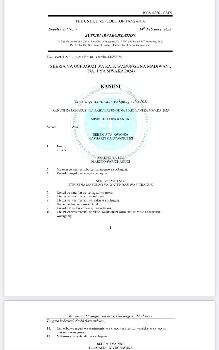 Advocate_Jebra's tweet image. Kanuni za Uchaguzi 2025 zina;
1. Uteuzi wa wasimamizi wa uchaguzi
2. Uangalizi wa Uchaguzi
3. Uteuzi wa wagombea na kampeni
4. Uteuzi wa Mawakala, Utaratibu wa upigaji kura na Kutangaza matokeo
5. Uteuzi wa wagombea wa viti maalum na mambo mengine.
M/Kiti ndo katunga sio bunge!