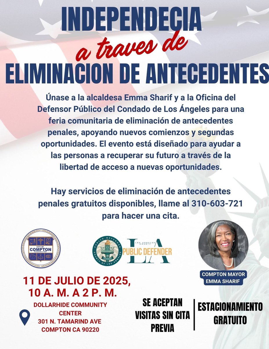 The City of Compton (@comptoncityhall) on Twitter photo Looking for a fresh start? We’re here to help. The city is partnering with <a href="/lapubdef/">LA County Public Defender's Office</a> for an “Independence through Expungement” event this Friday. Looking for a fresh start? We’re here to help. The city is partnering with <a href="/lapubdef/">LA County Public Defender's Office</a> for an “Independence through Expungement” event this Friday.