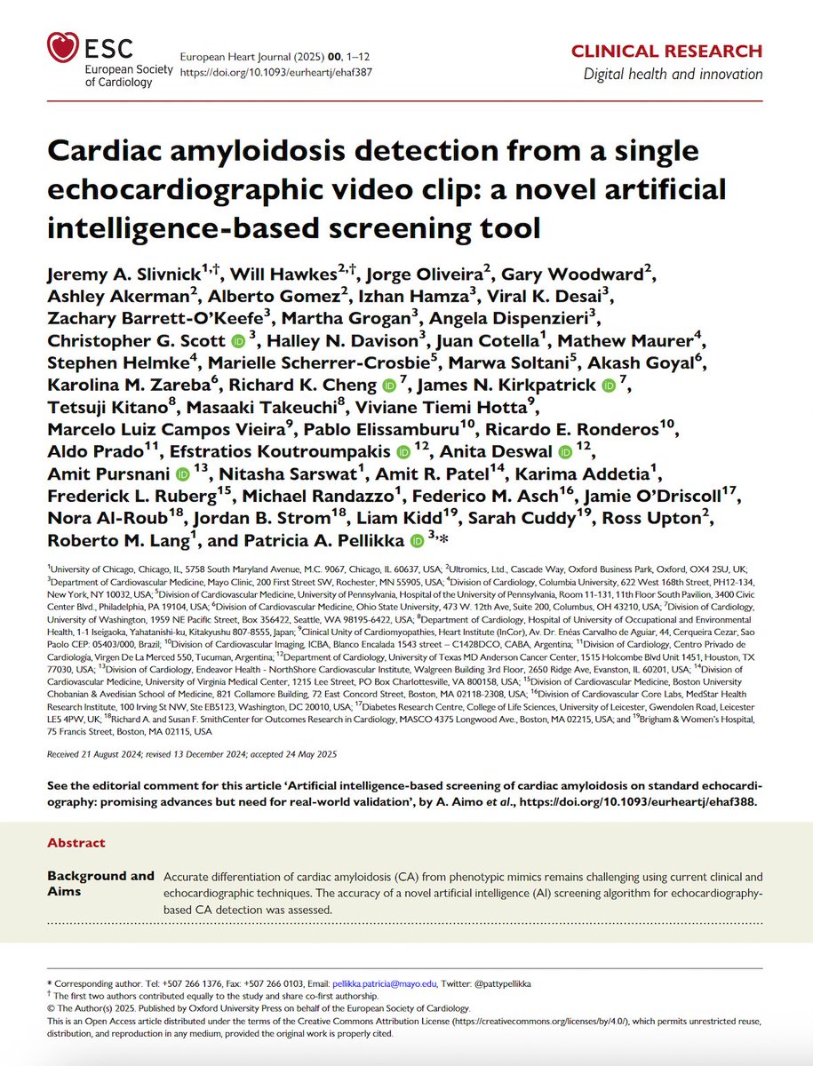 🚨New Publication Alert: Our Landmark Study Published in the European Heart Journal!

We’re proud to share that our latest study demonstrates that EchoGo® Amyloidosis, Ultromics’ FDA-cleared AI tool, significantly improves the detection of cardiac amyloidosis using a single