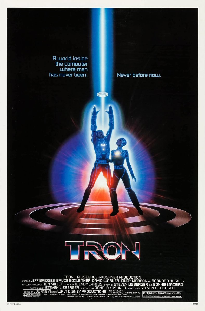 "TRON" was released on this day in 1982. Groundbreaking sci-fi/adventure film from writer/director Steven Lisberger.

Highlights: Astonishing special effects by Richard Winn Taylor; stunning cinematography by Bruce Logan (Super Panavision 70: 65mm for 'real world' scenes and 65mm