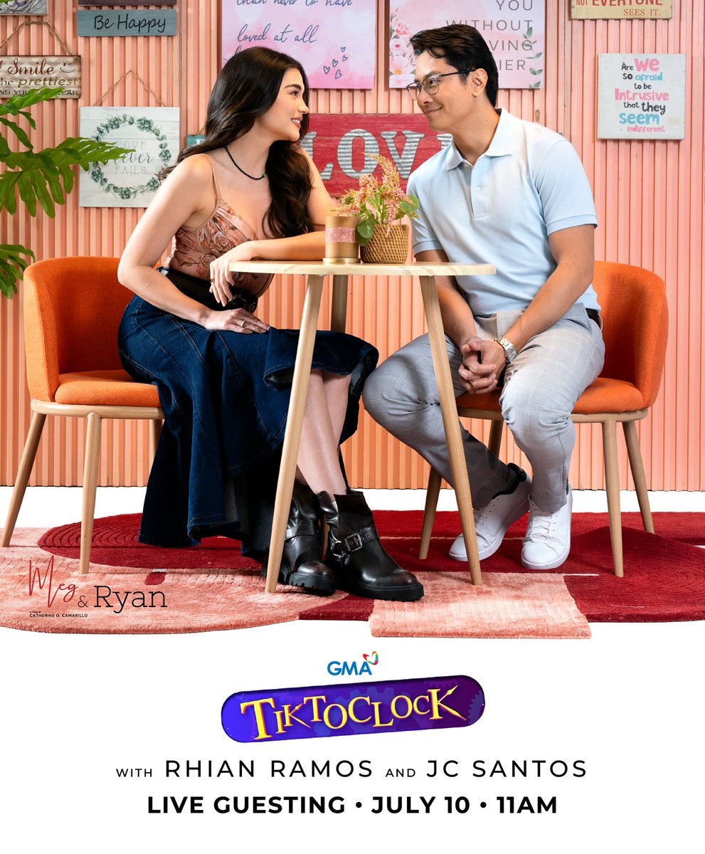 "Meg &amp; Ryan" stars JC Santos and Rhian are bringing the kilig live on Tiktoclock — TOMORROW, July 10 at 11AM on GMA! 🤍

📸pmproductionsinc

#rhianramos #MegAndRyan