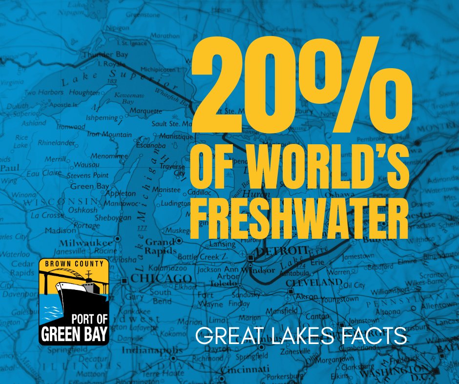The Great Lakes hold about 20% of the world’s surface freshwater—and fuel our economy every day. #GreatLakesFacts #portofgreenbay