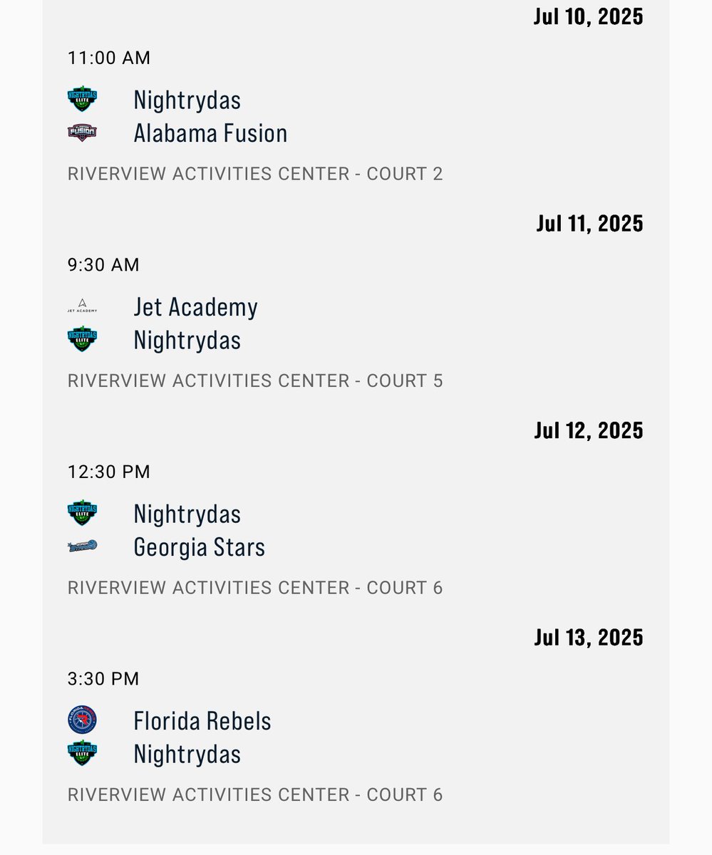 Playing with Nightrydas this week for EYBL Session 4 in Augusta! Here is my schedule.