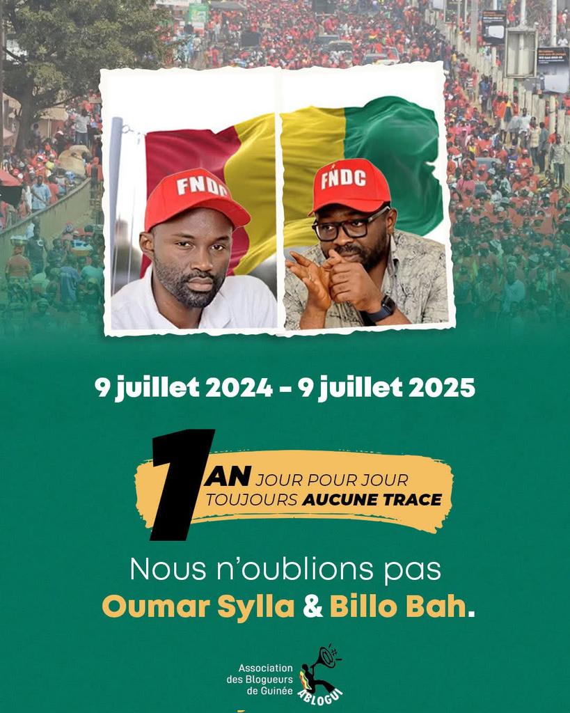 FodBALDE2's tweet image. 🕯️ 9 juillet 2024 – 9 juillet 2025
 Un an jour pour jour. Toujours aucune trace.
 📢 Nous n’oublions pas Oumar Sylla &amp;amp; Billo Bah.

#ABLOGUI