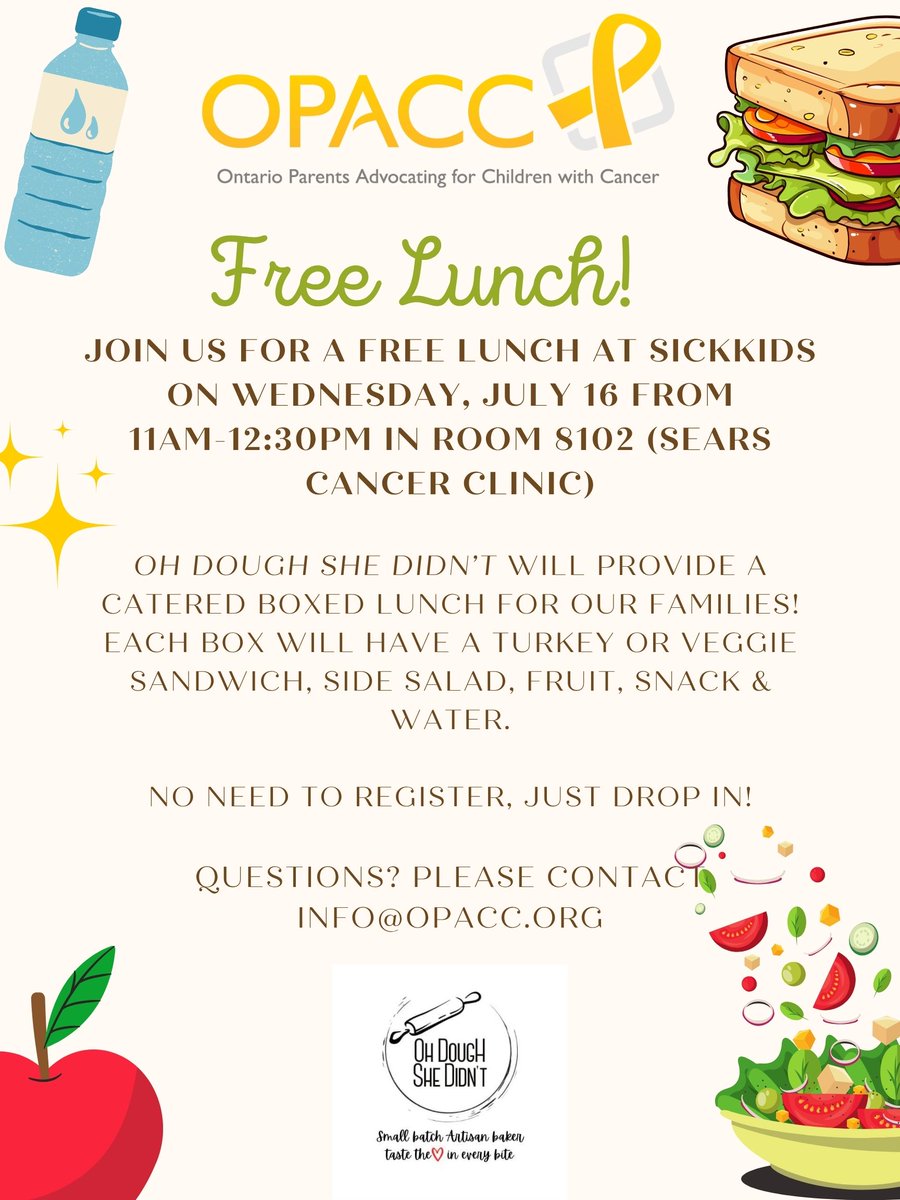 Please join OPACC for a free boxed lunch at SickKids on July 16 - no need to register, just drop in!