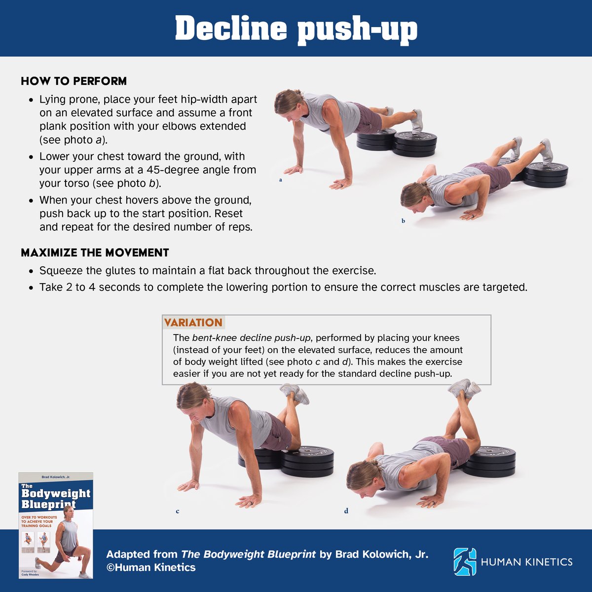 HumanKineticsEU's tweet image. Make the push-up harder by performing it on a decline. 

Learn how to perform the decline wall push-up from our brand new book The Bodyweight Blueprint:

➡️ bit.ly/3Tu0QWY

#Fitness #Pushup