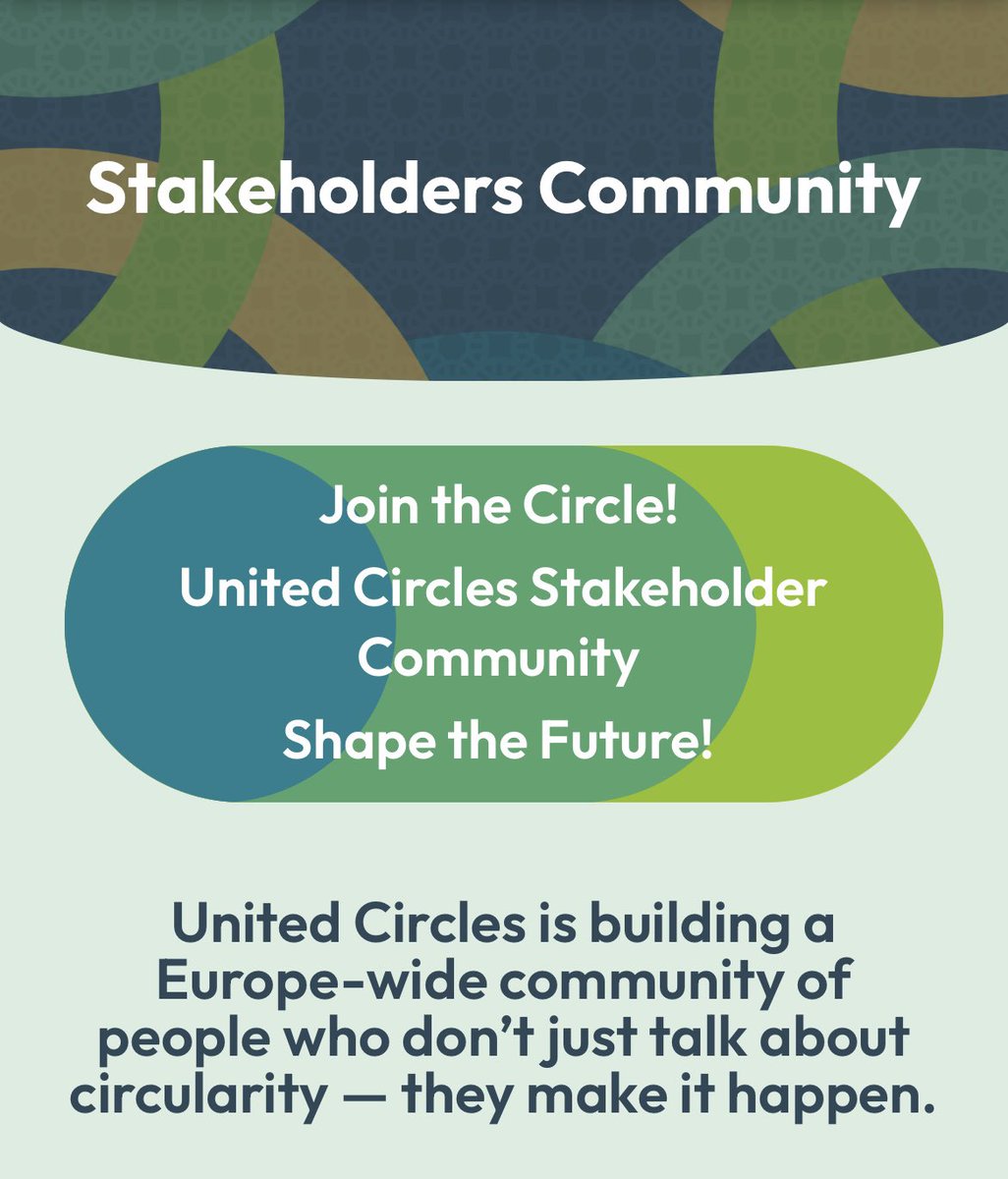 SCYCLE - Sustainable Cycles (@scycleunitar) on Twitter photo ♻️ Want to help shape Europe’s circular future?
Join the <a href="/UnitedCirclesEU/">United Circles Project EU</a> Stakeholder Community to connect across sectors, share ideas, and co-create circular solutions that work for people and the planet.
Learn more ⬇️
unitedcircles.eu/stakeholders-c… ♻️ Want to help shape Europe’s circular future?
Join the <a href="/UnitedCirclesEU/">United Circles Project EU</a> Stakeholder Community to connect across sectors, share ideas, and co-create circular solutions that work for people and the planet.
Learn more ⬇️
unitedcircles.eu/stakeholders-c…
