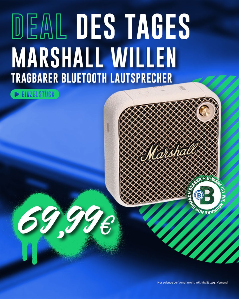 🎸 Kompakt. Laut. Legendär.

🔗. talk-point.de/collections/b-…

#TalkPoint #BesteBWare #MarshallWillen #SoundToGo #BluetoothSpeaker #OutdoorSound #RocknRollVibes #TechDeal #MusikImmerDabei #KompakterKlang