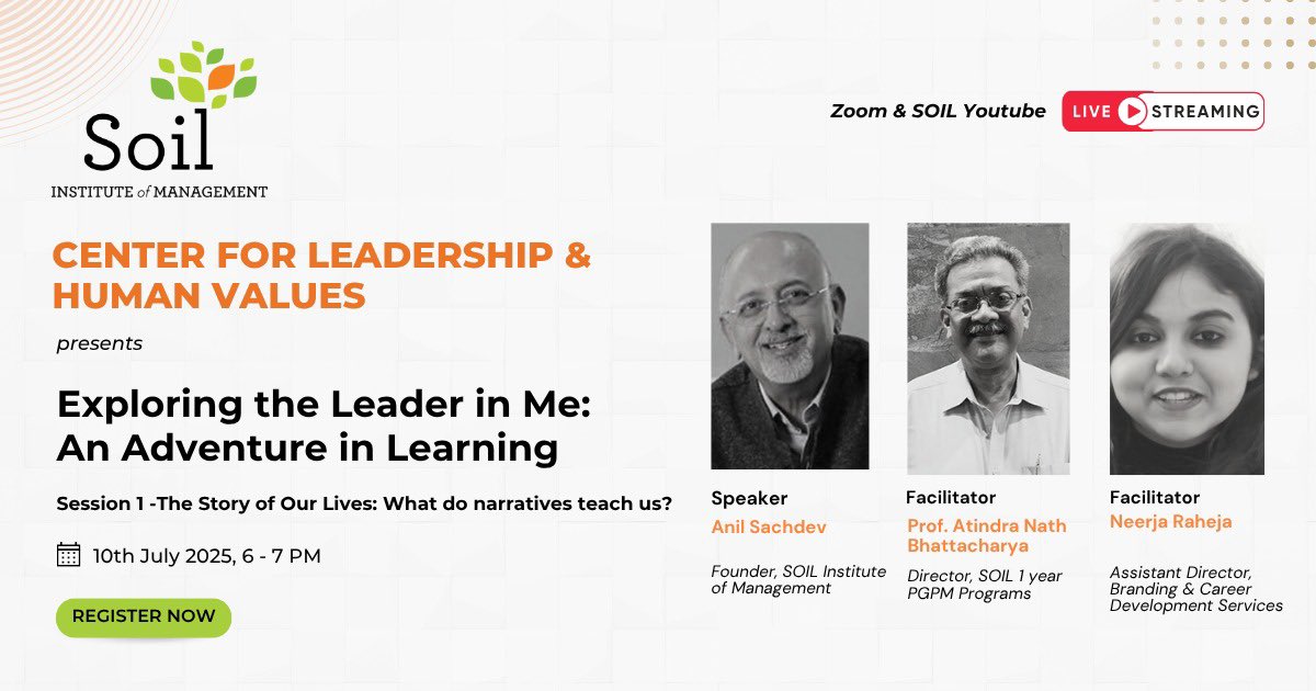 anilsachdev's tweet image. Please join me in this new series in which my colleagues will interview me on the themes that I teach on Self Leadership! Every Thursday from 6 pm to 7 pm IST. Please register at :

us06web.zoom.us/meeting/regist…