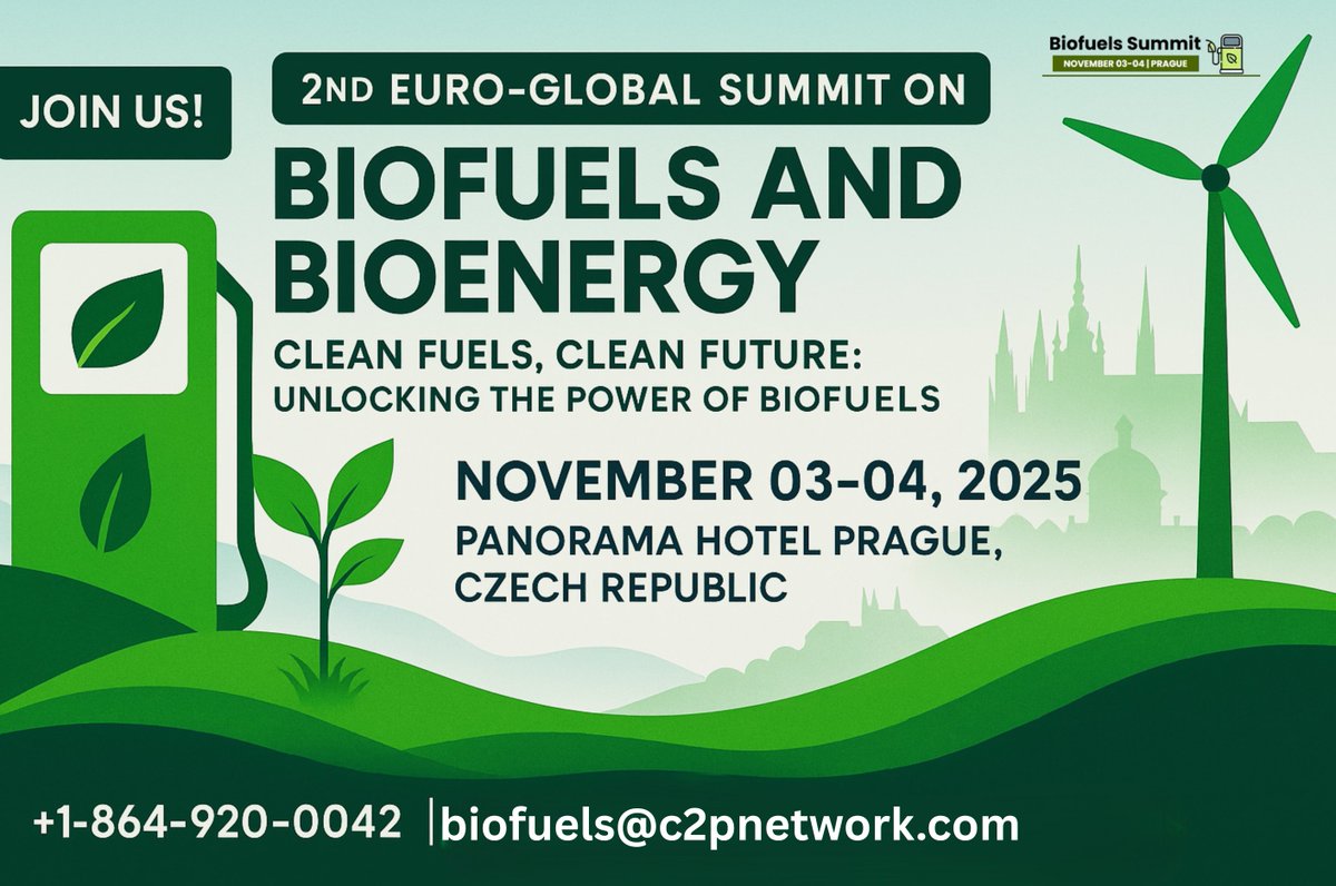 SFrederick52691's tweet photo. Join the Green Revolution..
Be a part of the 2nd Euro-Global Summit on Biofuels and Bioenergy in Prague this November. Let’s shape a sustainable future together
🔗https://t.co/8xypmSiq8p
#BiofuelsSummit #CleanEnergy  #sustainabilitygoals  #GreenFuture #Bioenergy2025 #Conferences https://t.co/UXIbQm8zUW