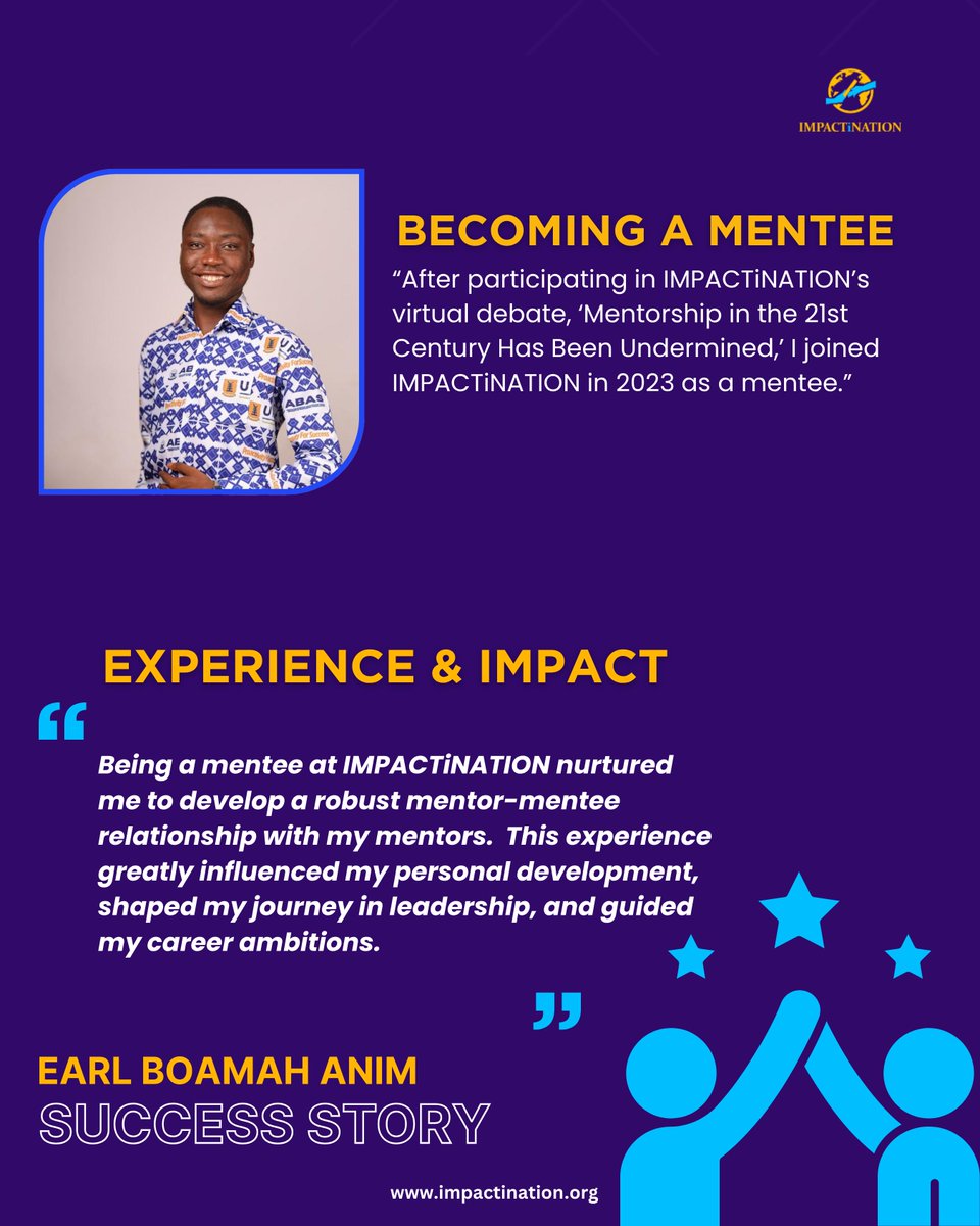impactination's tweet image. THE IMPACT GEMS - Shaped by purpose, guided by IMPACTiNATION’s Mentorship.

Meet our inspirer, Earl Boamah (@BoamahEarlAnim), a proud beneficiary of IMPACTiNATION’s purpose-driven mentorship that shapes lives.

1/2 #IMPACTiNATION #PassingTheBaton