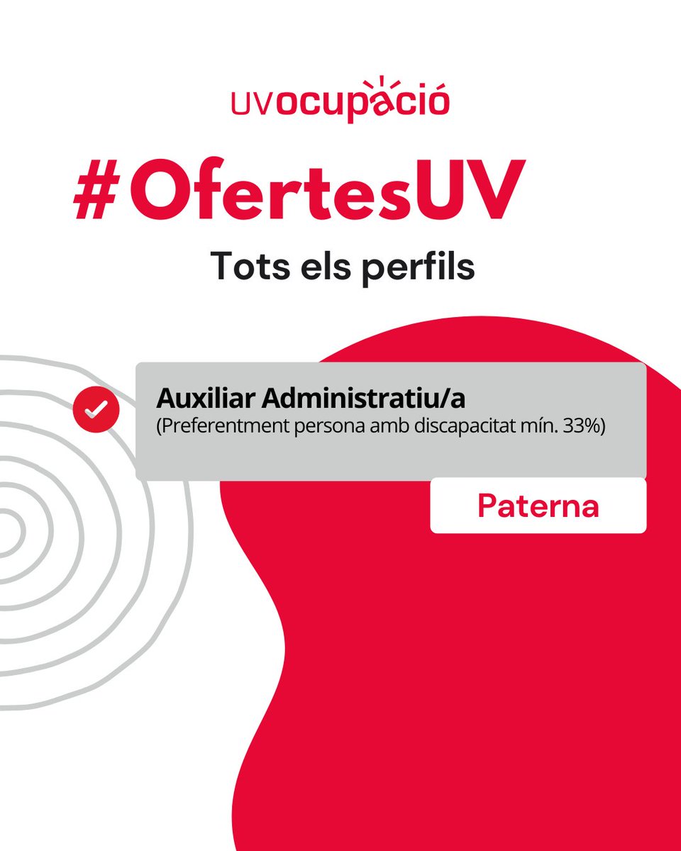 UVocupació (@uvocupacio) on Twitter photo ➡️ Dimecres i noves oportunitats laborals t'esperen.
Troba la teua! 💫
#OfertesUV <a href="/UV_EG/">Universitat València</a>
🚀 uvocupacio.uv.es/GestionOpal/Us… ➡️ Dimecres i noves oportunitats laborals t'esperen.
Troba la teua! 💫
#OfertesUV <a href="/UV_EG/">Universitat València</a>
🚀 uvocupacio.uv.es/GestionOpal/Us…