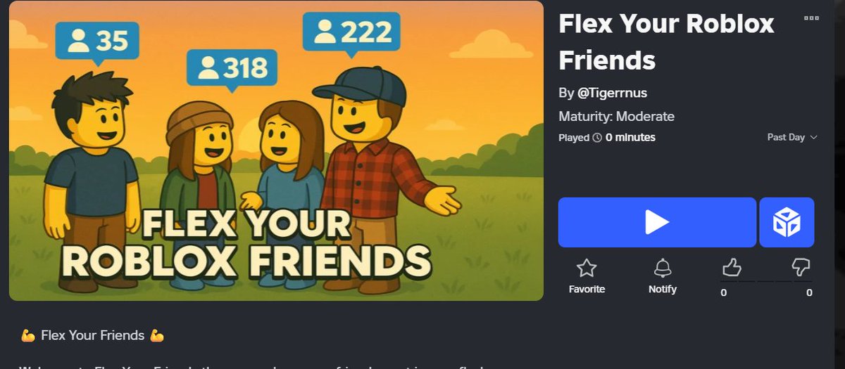 itstigertag's tweet photo. #ROBLOX 
Working on a Roblox game called "Flex Your Roblox Friends" Its a game where the number of friends you have in roblox shows up above your head. 
The games pretty plain but I'd love some ideas on what I could add to the game.
I've already scripted everything + Badges https://t.co/yE8w2IpKHR