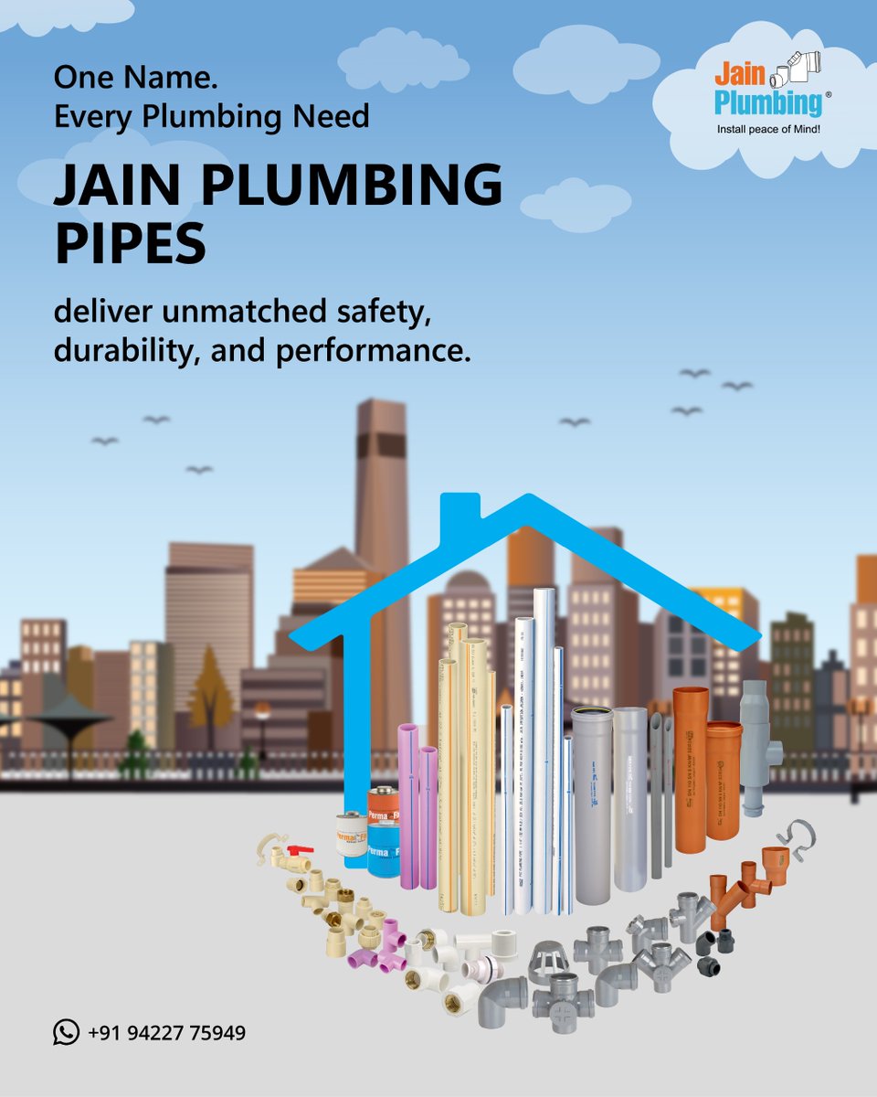 🛠️ Jain Plumbing wide range of Pipes &amp; Fittings!
🔒 Leak-Proof Joints – Say goodbye to drips and worries.
🧱 Built Tough – Crafted from high-quality materials that stand the test of time.
⚙️ Effortless Installation – Quick, clean, and hassle-free setup.

From bathrooms to