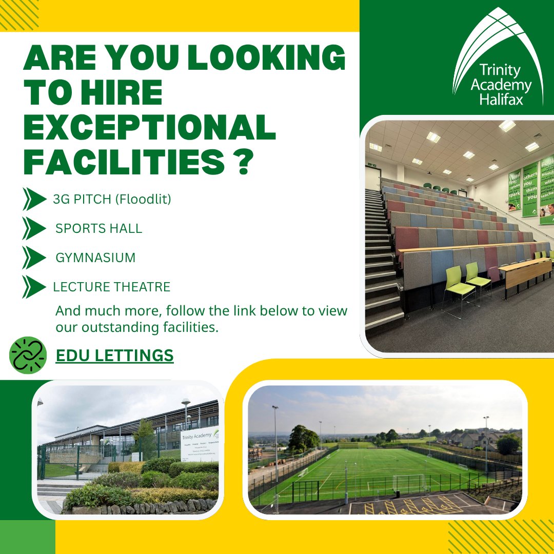 TrinityAcademyH's tweet image. For more information on how to hire our outstanding facilities, please visit bookings.edu-lettings.org/halifax/edu-tr… 💚