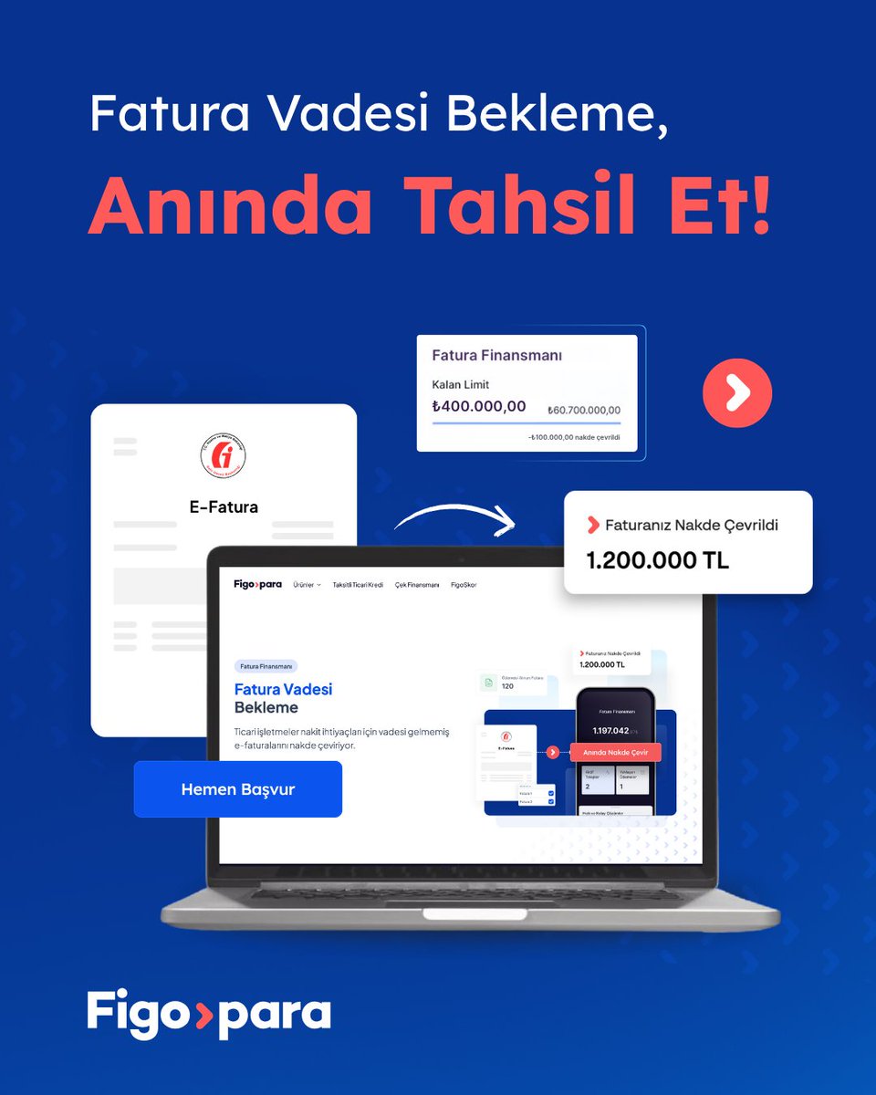Vadesi gelmemiş e-faturalarınızı tahsil etmek için aylarca beklemeye gerek yok! Figopara ile faturanızı vadesinden önce nakde çevirmek için hemen üye olun, nakit akışınızı rahatlatın! lnkd.in/dQ8Dh7jR