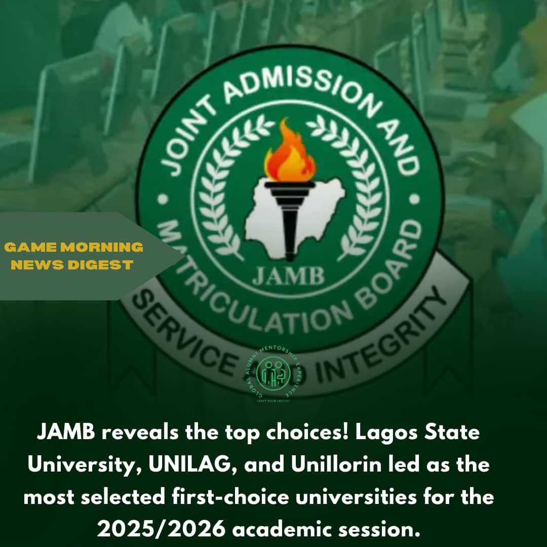 GNSC_ng's tweet photo. GAME Morning News Digest.

Morning Headlines You Shouldn’t Miss.
From new university age limits to ASUU strikes and tax policy updates, here’s what’s trending in Nigeria today.
Stay informed. Stay ahead. 

#NigeriaNews #Education #Tech #Finance #GameMorningDigest https://t.co/4MeomH3q7o
