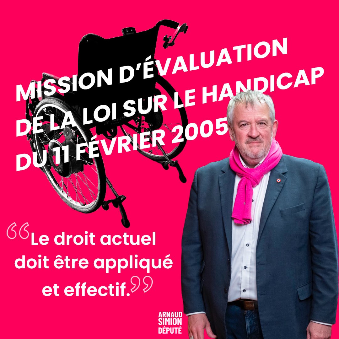 ArnoSimion's tweet photo. Le droit des personnes en situation de handicap doit être appliqué et effectif.

Bravo à @speytavie et C. Le Nabour pour leur rapport sur la mission d’évaluation de la loi de 2005 à laquelle j’ai pris plaisir à participer.

La France doit se doter d’un projet politique et social, mais aussi d’une stratégie nationale sur cette question !