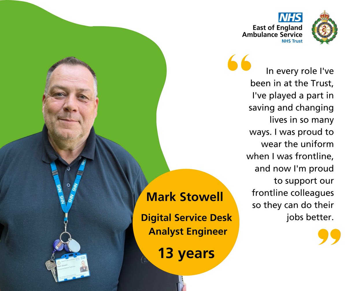 EastEnglandAmb's tweet image. ⭐ Meet Mark – a digital service desk analyst engineer in our IT department 🖥️
“This role allows me to stay in touch with my old frontline crew mates, whilst helping colleagues with their IT needs."
🔗Read more about Mark’s #TeamEEAST journey: eastamb.nhs.uk/join-the-team/…