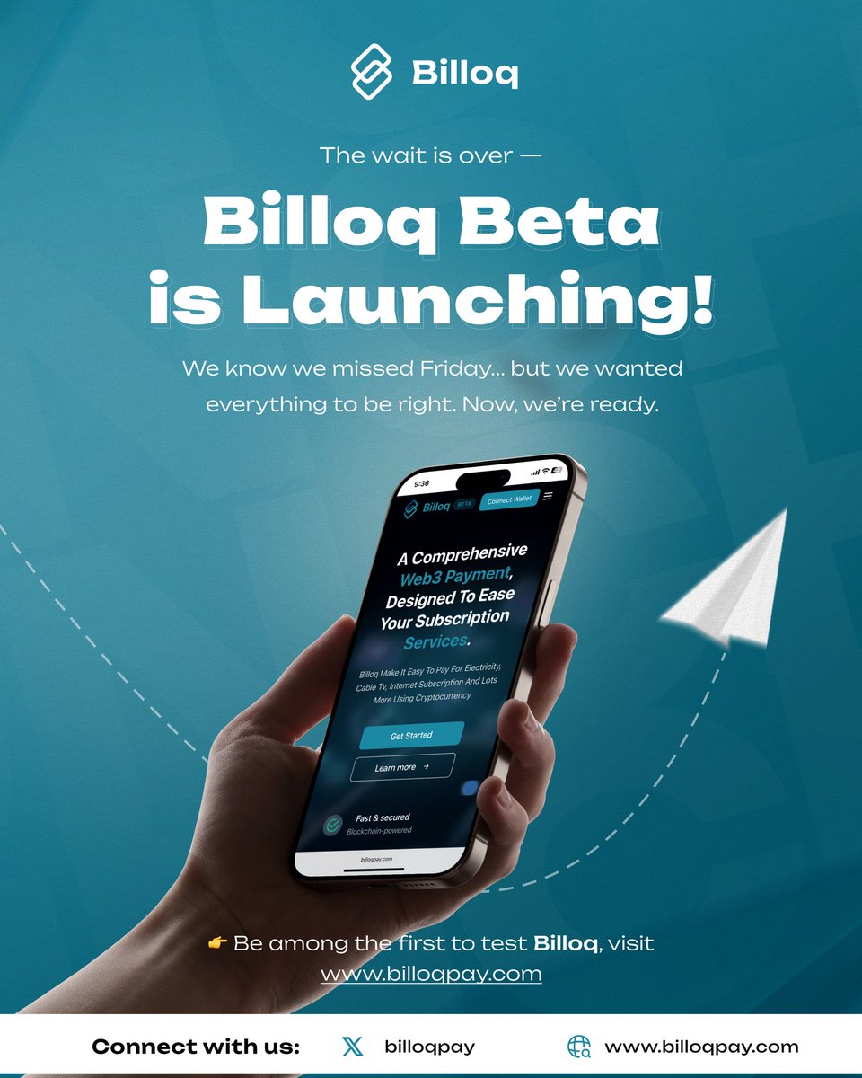 Billoqpay's tweet photo. The wait is finally over — Billoq Beta is LIVE!
Say goodbye to late payments &amp; hello to seamless Web3 subscription billing.
Light, cable, internet... pay easily using crypto.
Join the future of payments: Using the link in the bio
#BilloqPay #Web3 #Crypto #CryptoPayments https://t.co/CB5yD8ZEEO