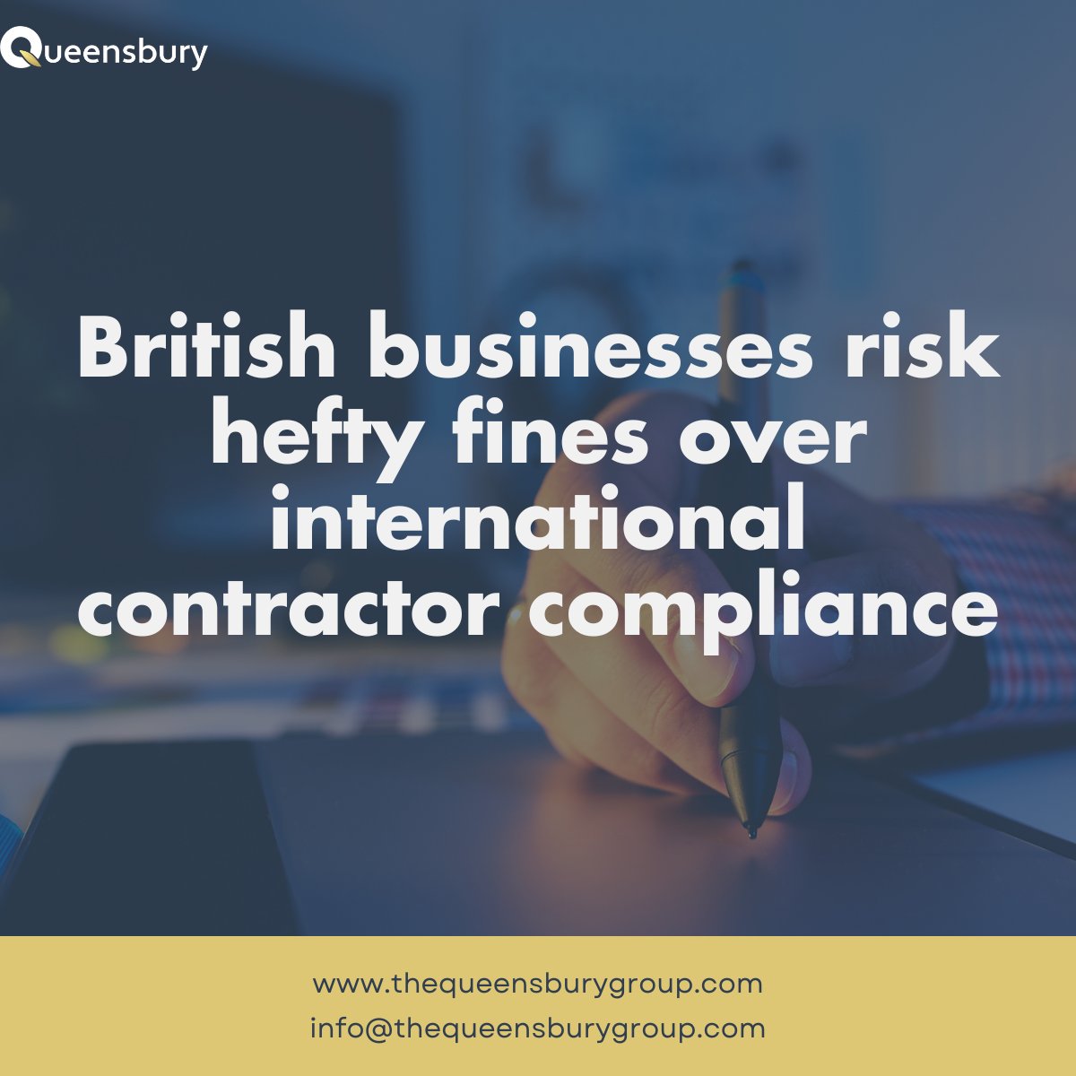 Queensburycons's tweet photo. Hiring overseas contractors? UK businesses still need to comply with IR35, data laws &amp; local employment rules. One mistake can cost you.

We help structure contracts that protect your business.
https://t.co/WXZdomGnop
#IR35 #GlobalHiring #UKBusiness #QueensburyGroup https://t.co/hbKEZUTSji