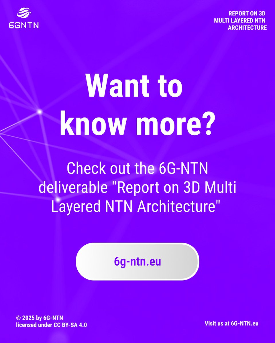 The deliverable "Report on 3D Multi Layered NTN Architecture" presents the NTN topology, a preliminary network sizing via link budget analysis and an analysis of the most promising NTN architecture and functional split options suiting the use cases.

More👉6g-ntn.eu/deliverables-a…