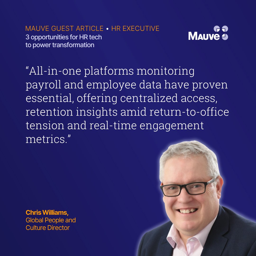 MauveGroup's tweet photo. MAUVE FEATURE | AI, pay transparency &amp; global compliance pressures are reshaping human resources. So, how can HR leaders stay agile?

Explore strategies from Chris Williams, Global People &amp; Culture Director at Mauve, in this guest article for @HRExecMag: https://t.co/feVsPIpE6L https://t.co/iLrfbBxFwZ