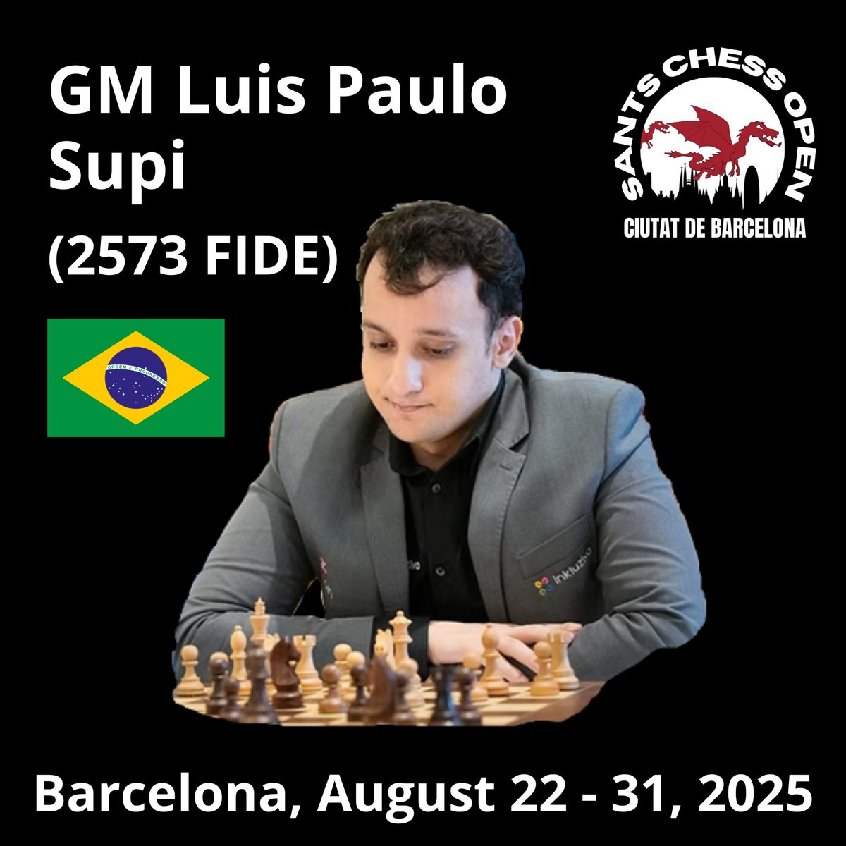 GM Luis Paulo Supi, from Brazil, recently has joined to Sants Chess Open 2025. Supi obtained the GM title in 2018 and he won the title of Brazilian Chess Champion in 2021. Welcome to Barcelona!

#santschess #chess #brazil #chessplayer #grandmaster