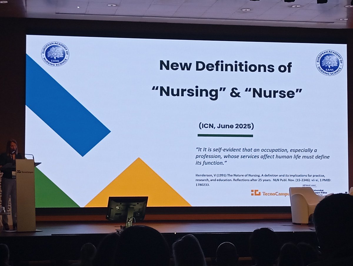 Dr. <a href="/AdelaidaZabale1/">Adelaida Zabalegui, RN, PhD, FEANS</a> talking about the new definition of "nurse" and "nursing" at the #EANS24tecnocampus <a href="/TecnoCampus/">TecnoCampus</a>