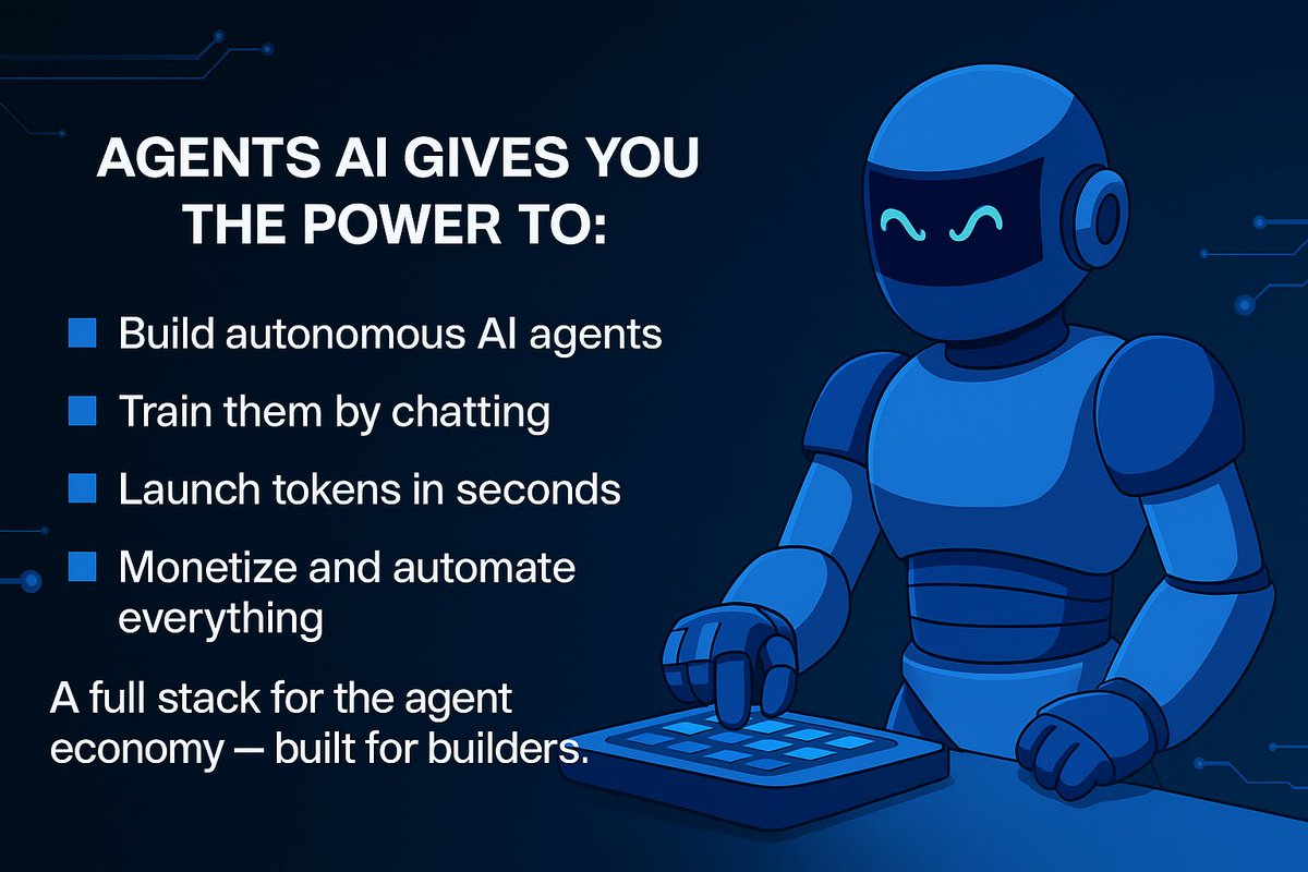 Agents AI gives you the power to:
• Build autonomous AI agents
• Train them by chatting
• Launch tokens in seconds
• Monetize and automate everything

A full stack for the agent economy — built for builders.