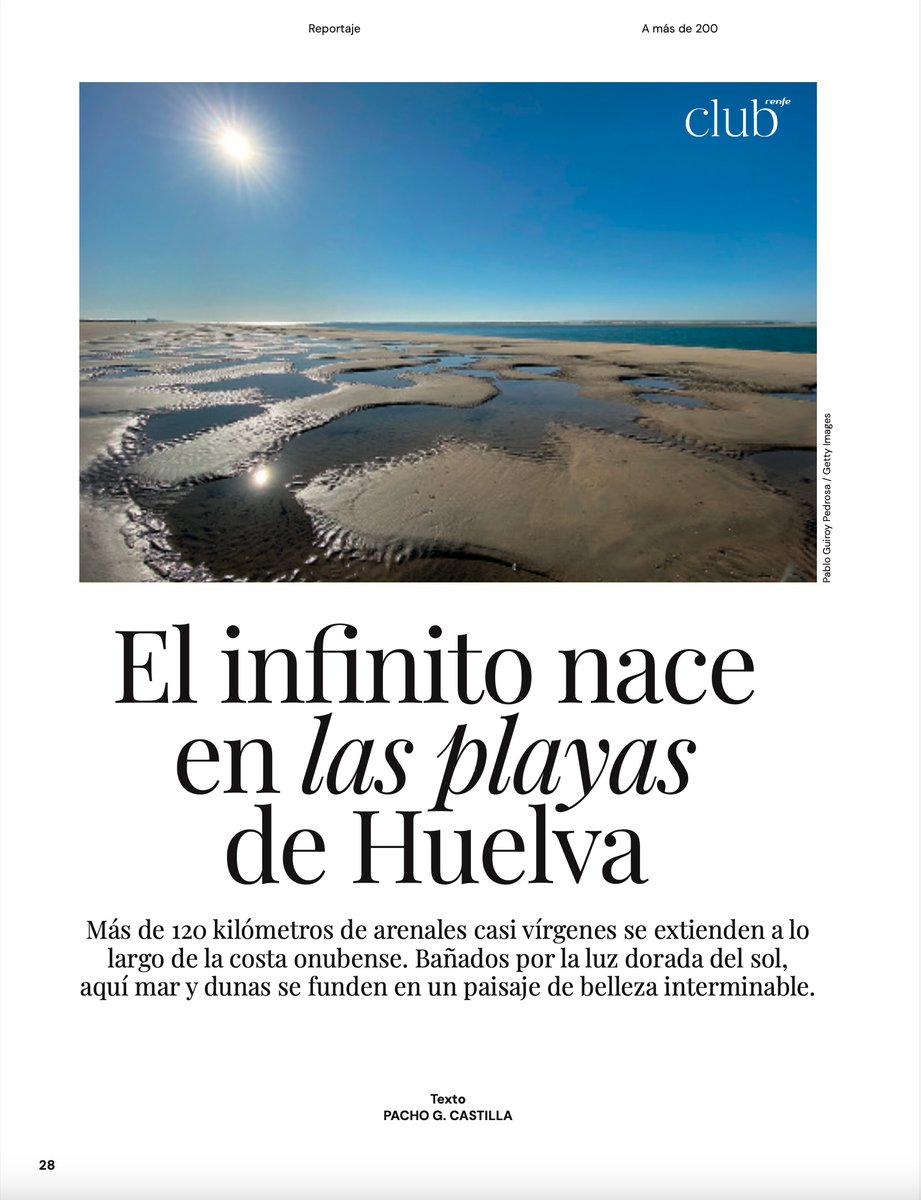 destinohuelva's tweet photo. La revista Renfe Club se hace eco de los tesoros y la belleza natural de la costa onubense bajo el titular "El infinito nace en las playas de Huelva" 😍

Lee el reportaje completo aquí 👇

https://t.co/nEQQ5p39ld https://t.co/PvfTP7dL7x