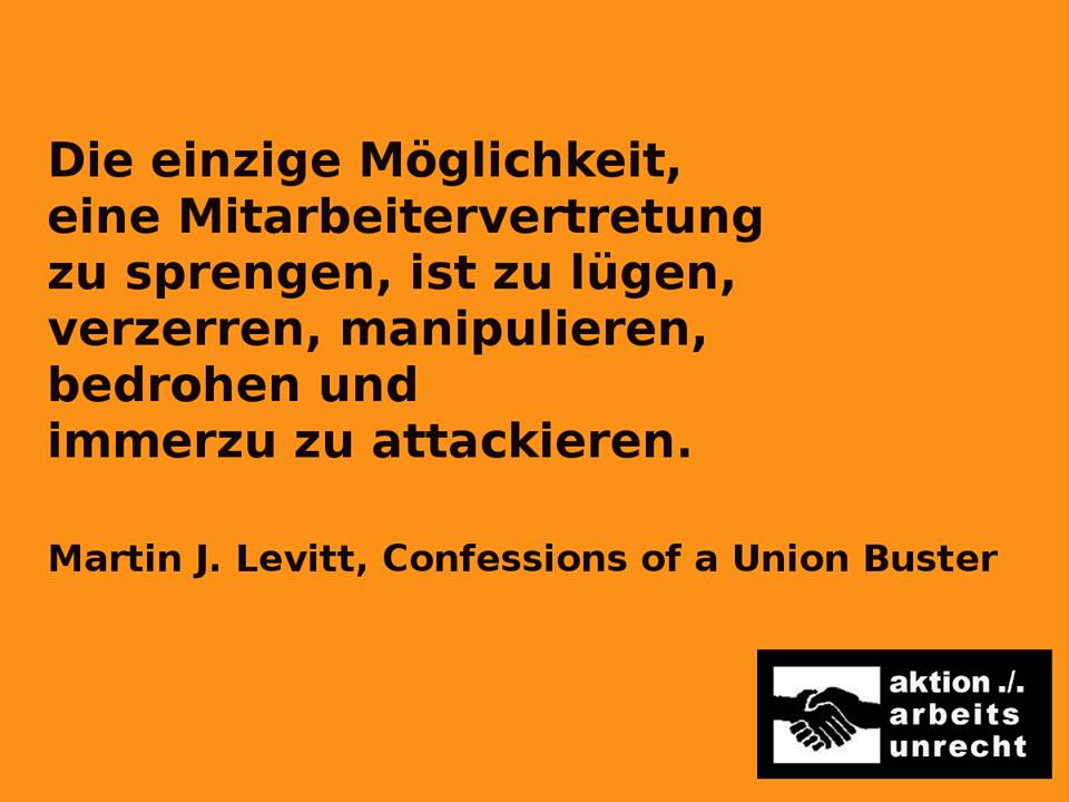 arbeitsunrecht's tweet image. #UnionBusting ist kurz gesagt, die professionelle und systematische Bekämpfung von Betriebsräten und gewerkschaftlicher Organisierung.
Behinderung der Betriebsratsarbeit ist kriminell und antidemokratisch.
Mehr Infos und Mitgliedschaft: arbeitsunrecht.de