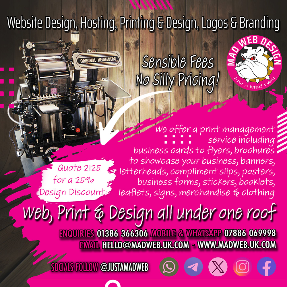 Mad Web Design (@justamadweb) on Twitter photo 📢 We offer print management, business cards, flyers, brochures, banners, letterheads, leaflets, posters, forms, booklets & signs
🗣️ Quote 2125 for a 25% Design Discount
☎️ 01386 366306 📱07886069998
📩 hello@madweb.k.com
📍 Badsey, Evesham
🌐 madweb.uk.com 📢 We offer print management, business cards, flyers, brochures, banners, letterheads, leaflets, posters, forms, booklets & signs
🗣️ Quote 2125 for a 25% Design Discount
☎️ 01386 366306 📱07886069998
📩 hello@madweb.k.com
📍 Badsey, Evesham
🌐 madweb.uk.com