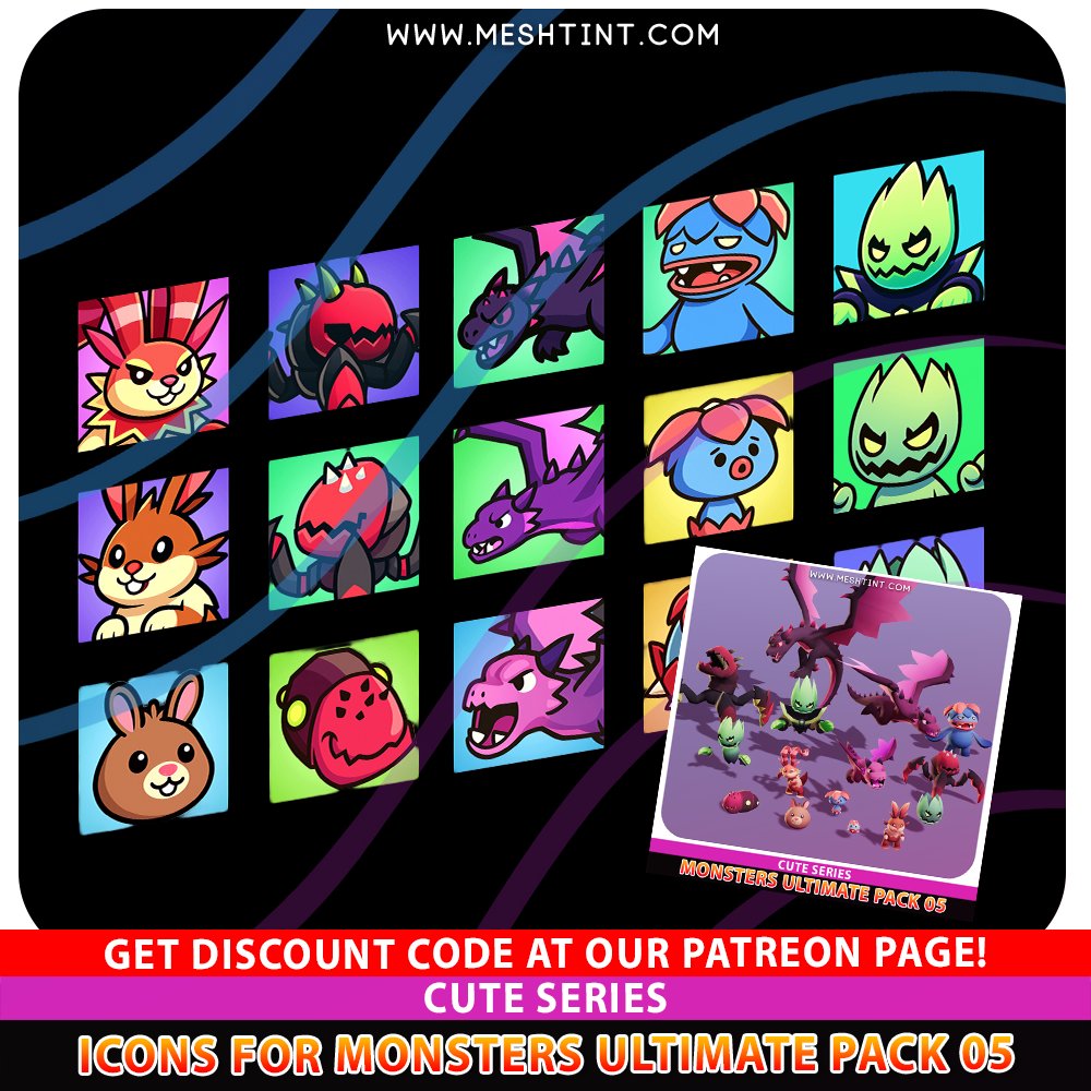 Meshtint's tweet photo. ๐ Just released: Icons for Monsters Ultimate Pack 05
๐งฉ 15 cute game-ready icons
๐ Get it here: https://t.co/kr0Q3hiEnr
๐ Patreon supporters get a discount code! It's free to join! https://t.co/1zgzavXF6X
#gamedev #unity3d #gameicons #assetstore #monsterdesign #indiedev https://t.co/NFumzDxi9k