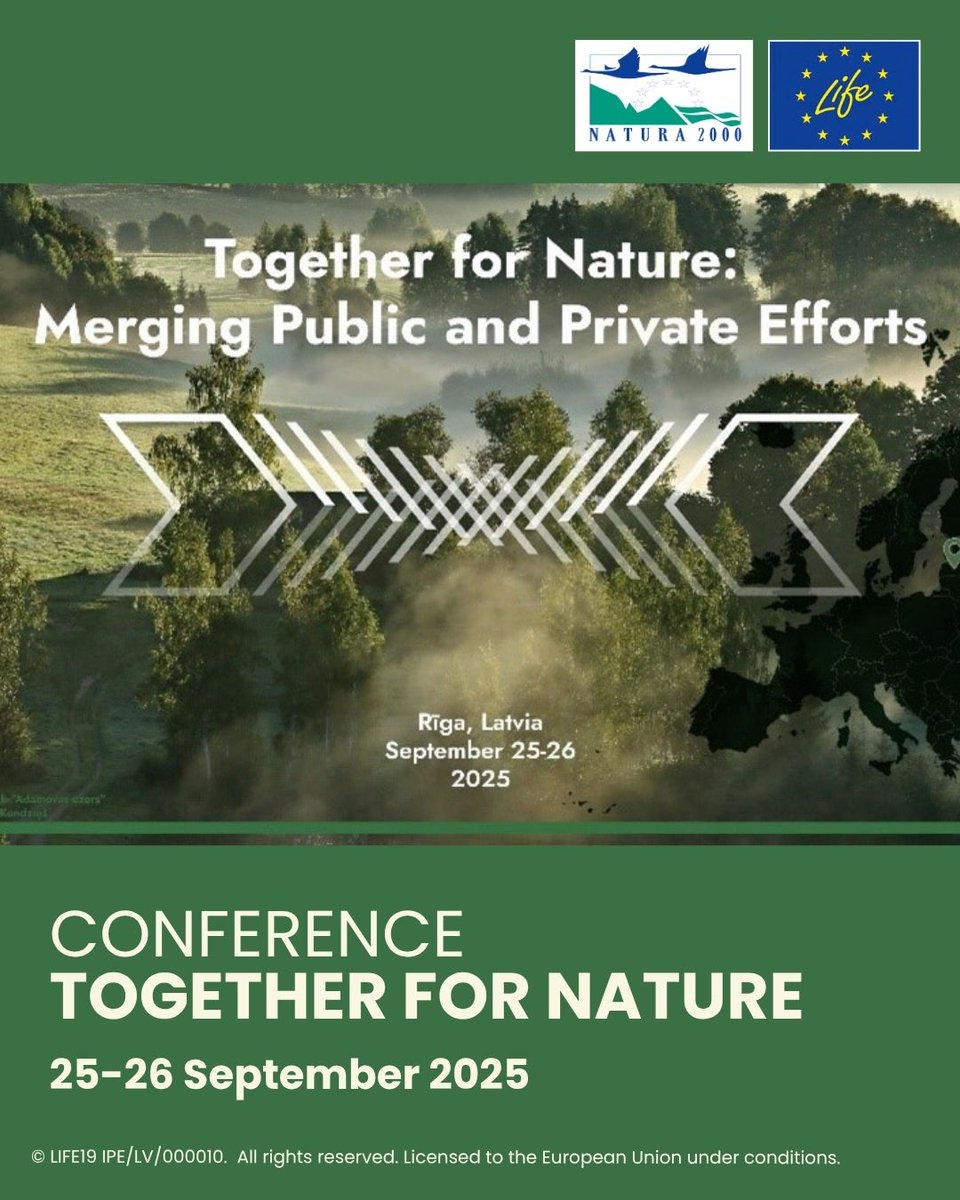 #LIFEProject <a href="/LatViaNature/">LIFE-IP LatViaNature</a> is hosting a conference to further collaboration and advance nature restoration across Europe 🌲

📍Latvia
🗓️ 25-26 September

Register here👉🏽 europa.eu/!FQXG48

#LIFEProgramme
