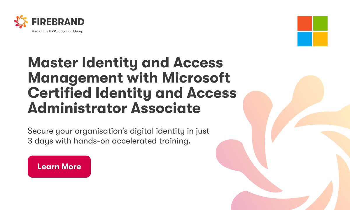 In just 3 days, learn to design, implement, and manage your business’s identity system using Azure AD. Secure identities, manage access, and earn certification faster.

Learn more: ow.ly/qkG650Whnug

#MicrosoftSecurity #IdentityAccess #FirebrandTraining #BeAFirebrand